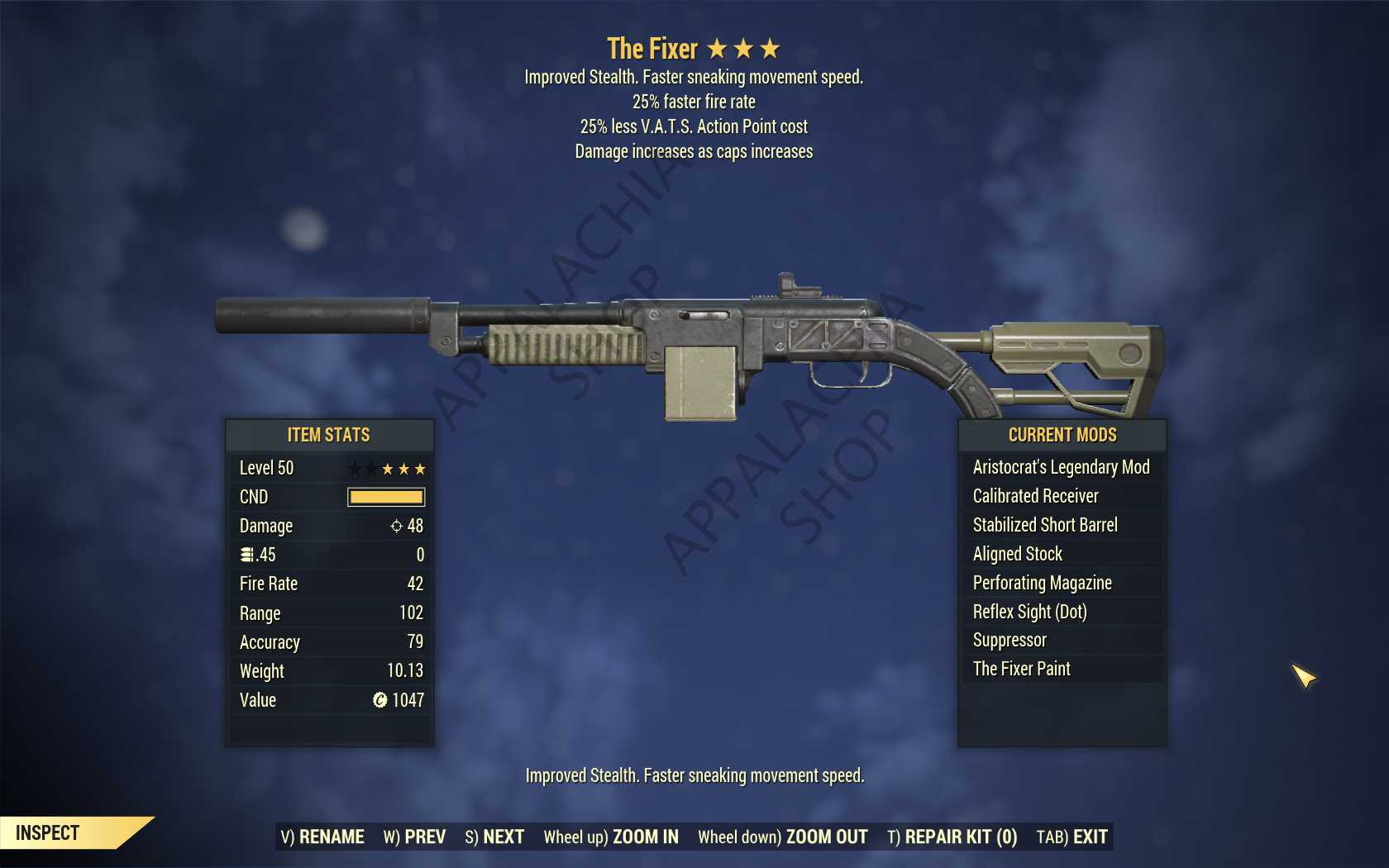Aristocrat's The Fixer (25% faster fire rate, 25% less VATS AP cost)