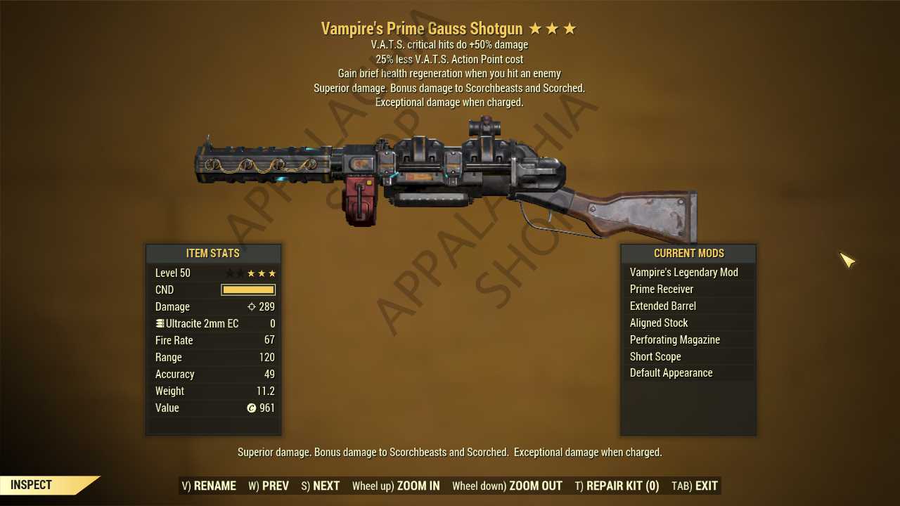Vampire's Gauss Shotgun (+50% critical damage, 25% less VATS AP cost)[FULL MODS]