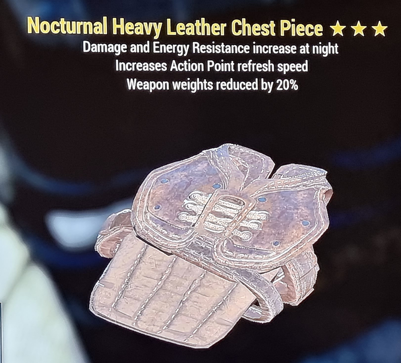Nocturnal weapon Weight reduction ap refresh heavy leather chest FALLOUT 76 PS4