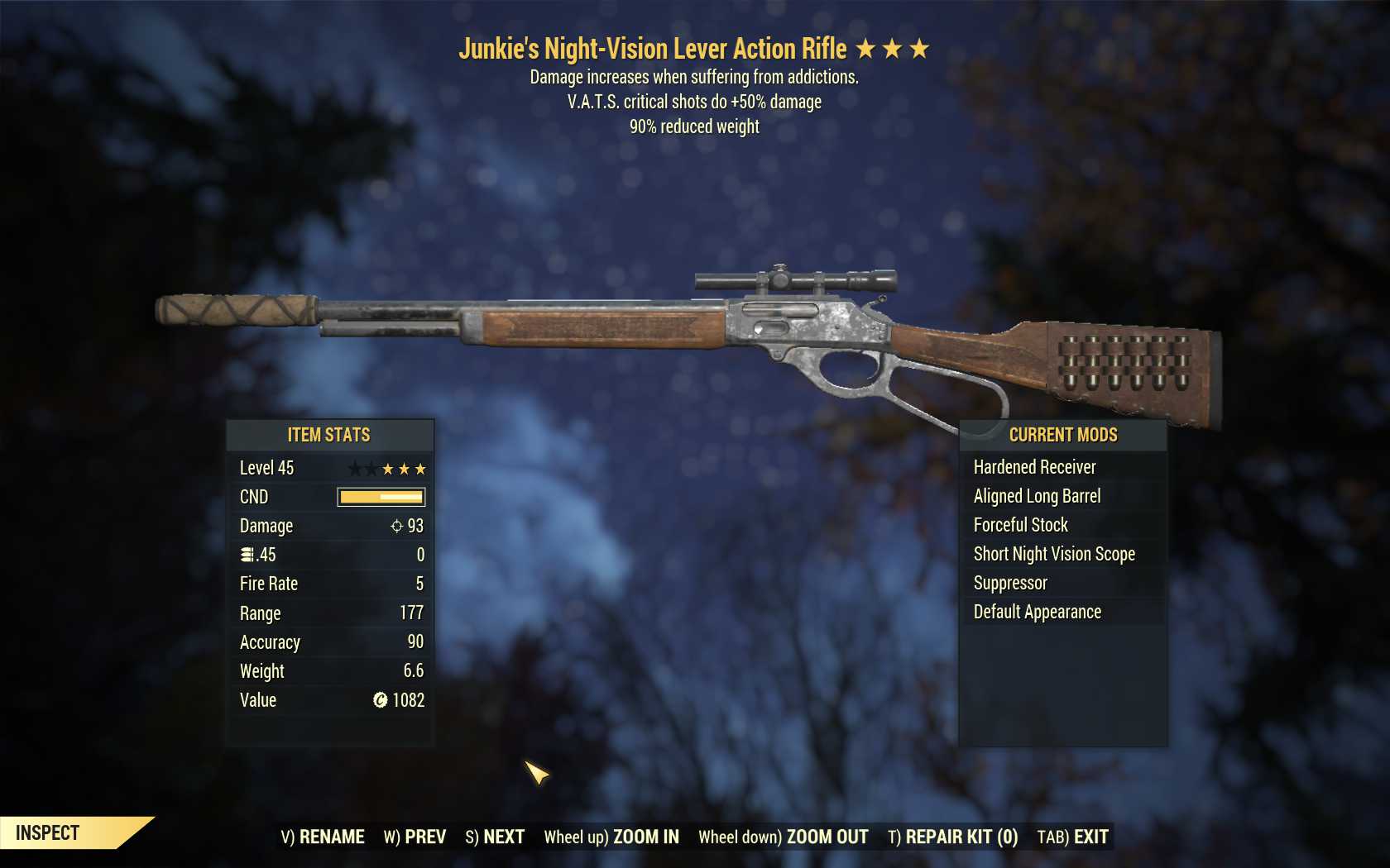 Junkie's Lever Action Rifle (+50% critical damage, 90% reduced weight)