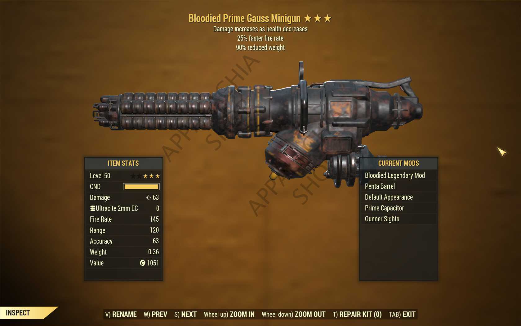 Bloodied Gauss Minigun (25% faster fire rate, 90% reduced weight)[FULL MODS]