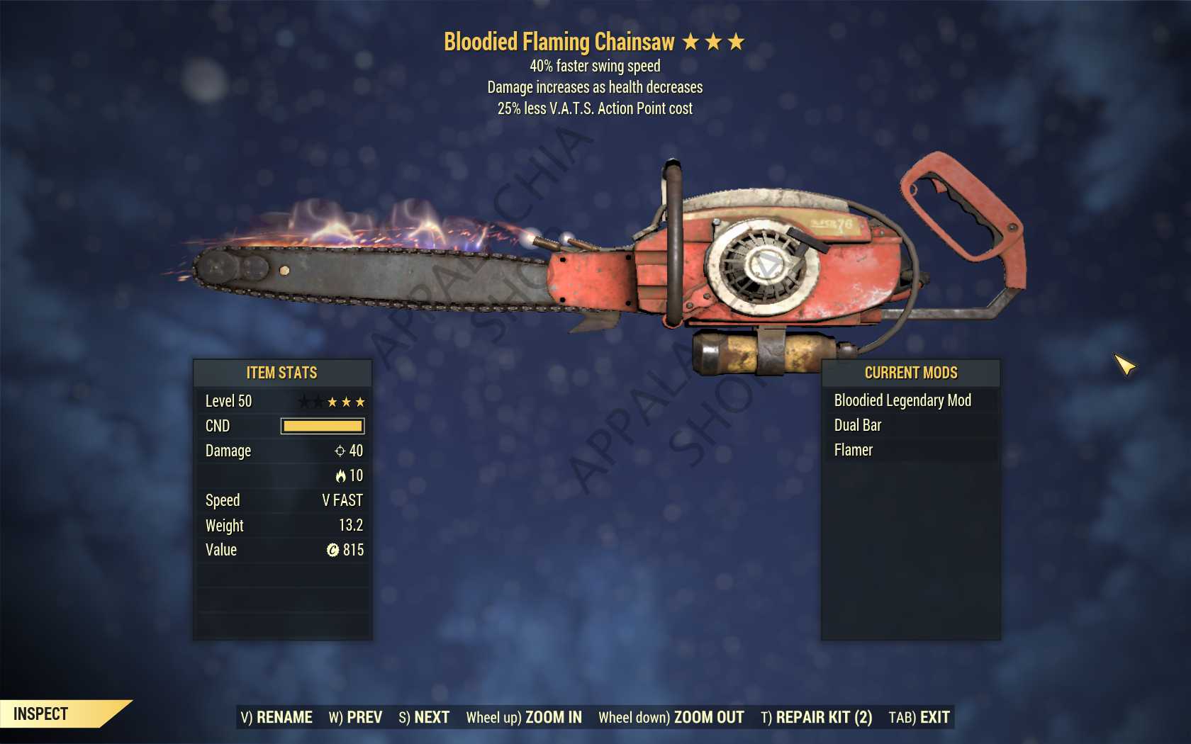 Bloodied Chainsaw (40% Faster Swing Speed, 25% less VATS AP cost)