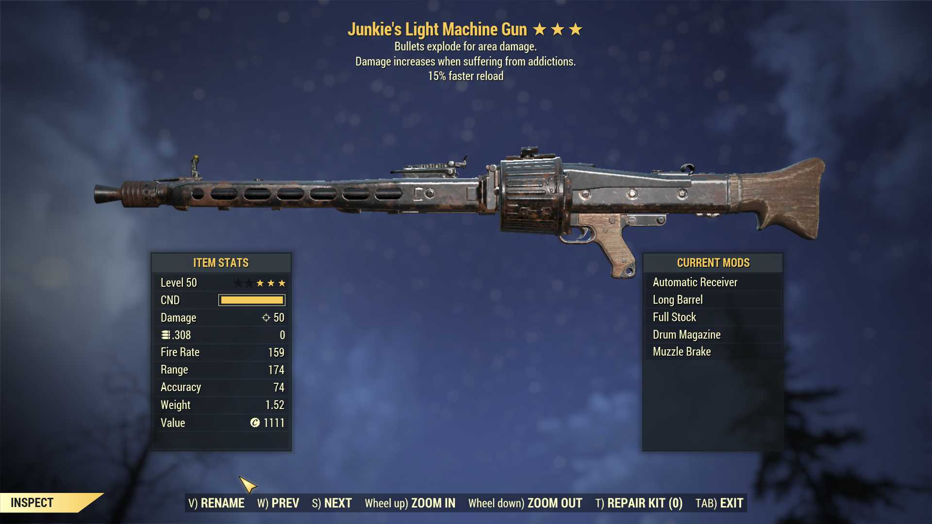 Junkie's Explosive Light Machine Gun (LMG) (15% faster reload)