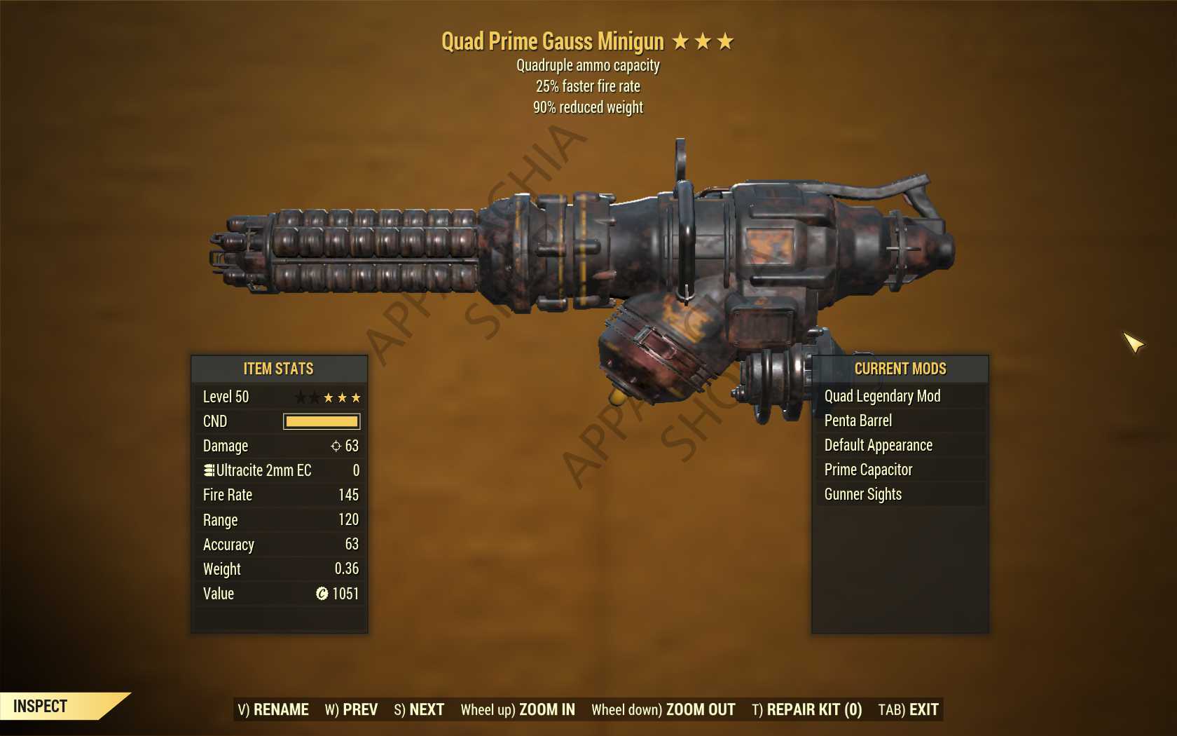 Quad Gauss Minigun (25% faster fire rate, 90% reduced weight)[FULL MODS]