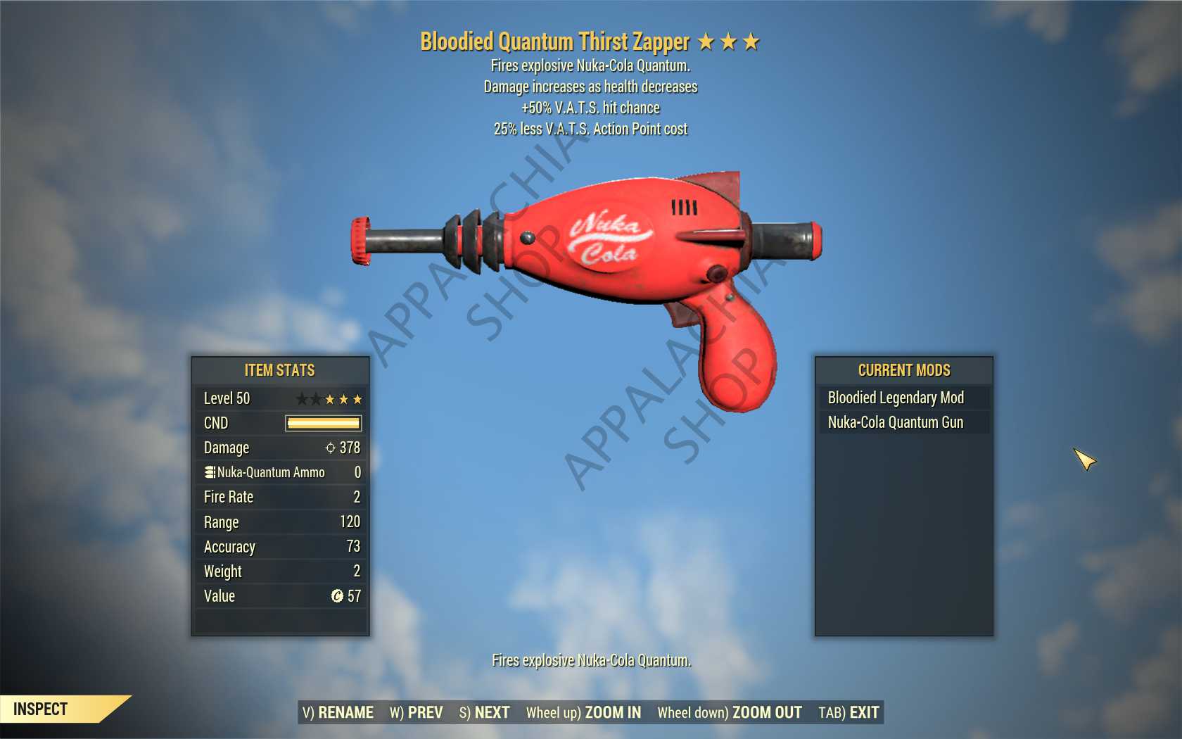 Bloodied Thirst Zapper (+50% VATS hit chance, 25% less VATS AP cost)