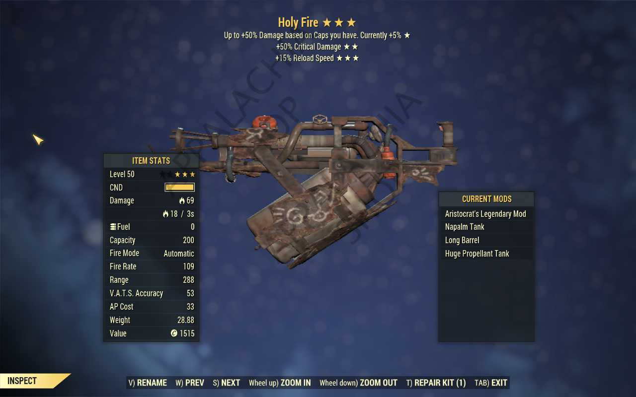 Aristocrat's Holy Fire (+50% critical damage, 15% faster reload)