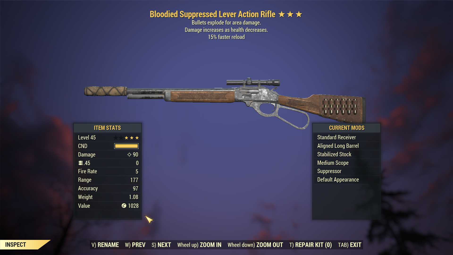 Bloodied Explosive Lever Action Rifle (15% faster reload)