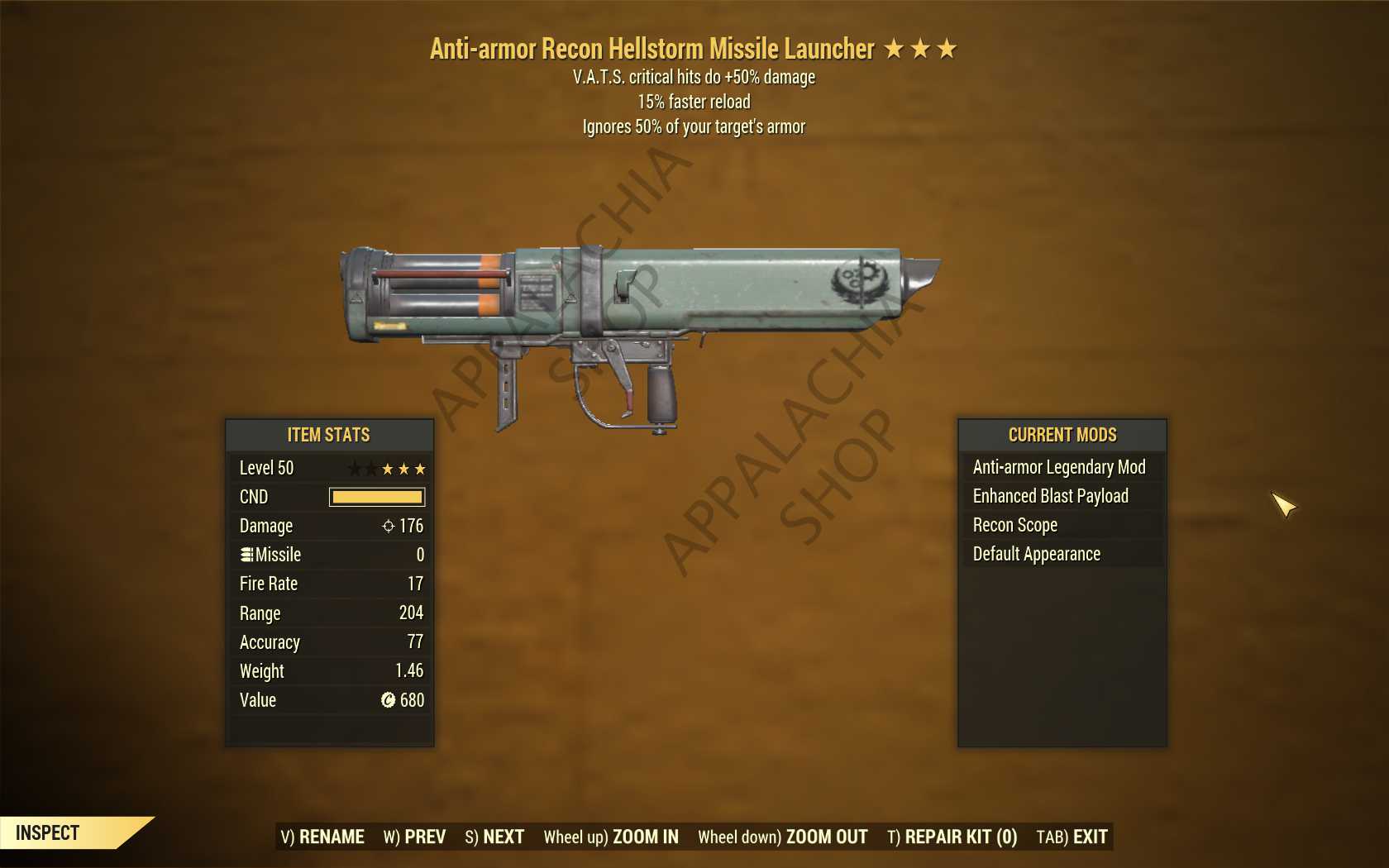 Anti-armor Hellstorm Missile Launcher (+50% critical damage, 15% faster reload)[FULL MODS]