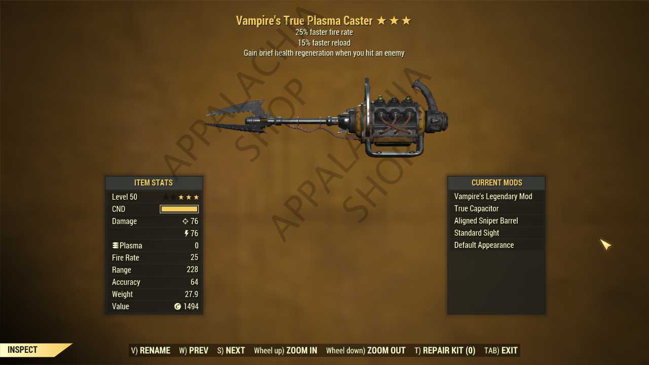 Vampire's Plasma Caster (25% faster fire rate, 15% faster reload)