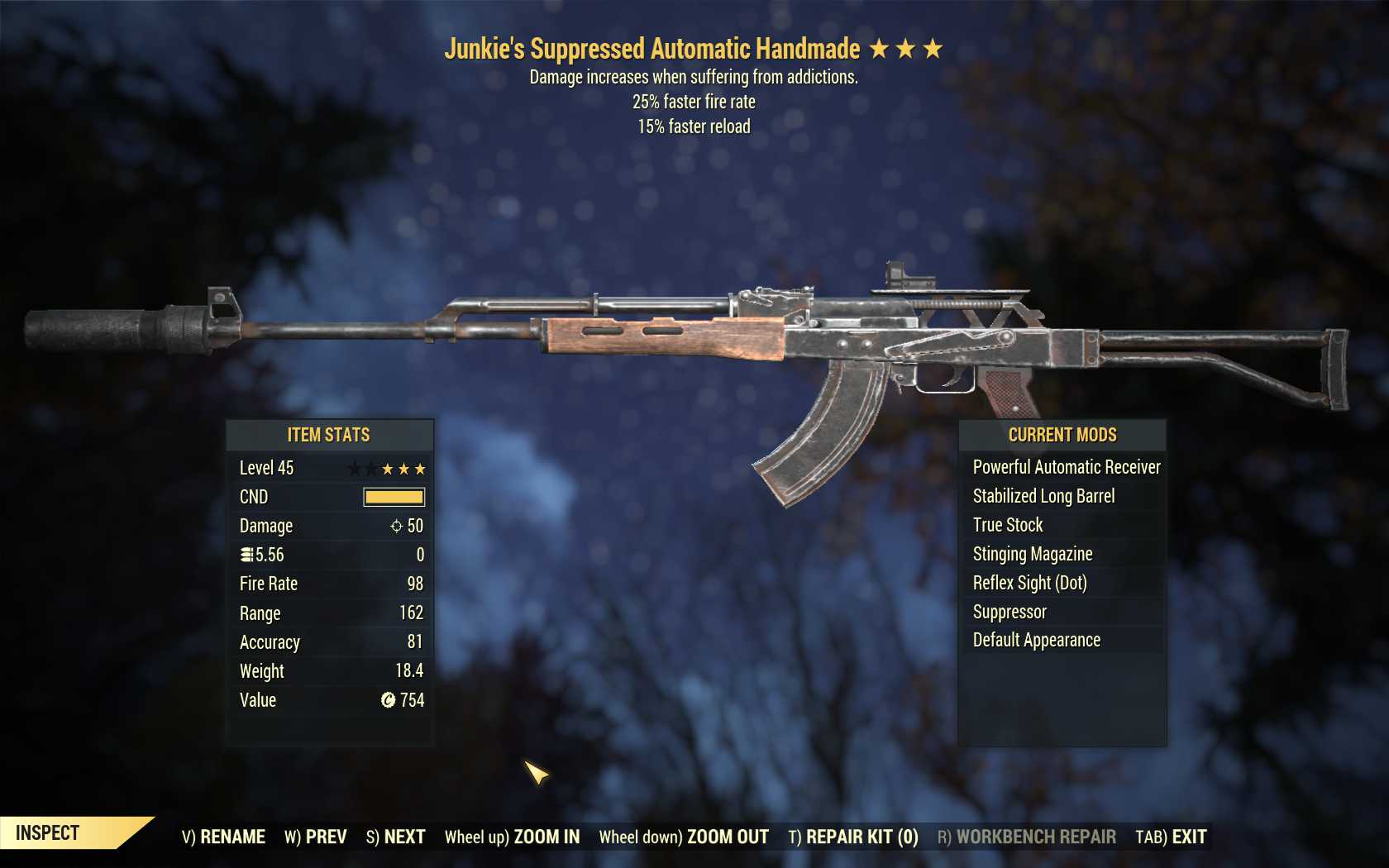 Junkie's Handmade (25% faster fire rate, 15% faster reload)