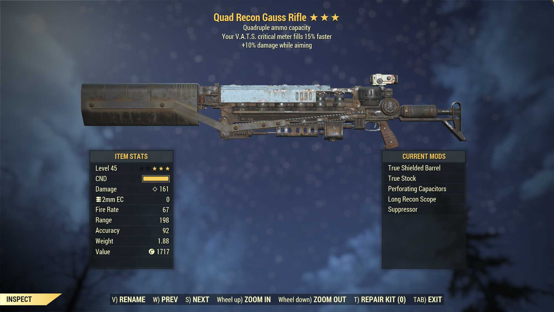 Quad Gauss Rifle (+25% damage WA, VATS crit fills 15% faster)