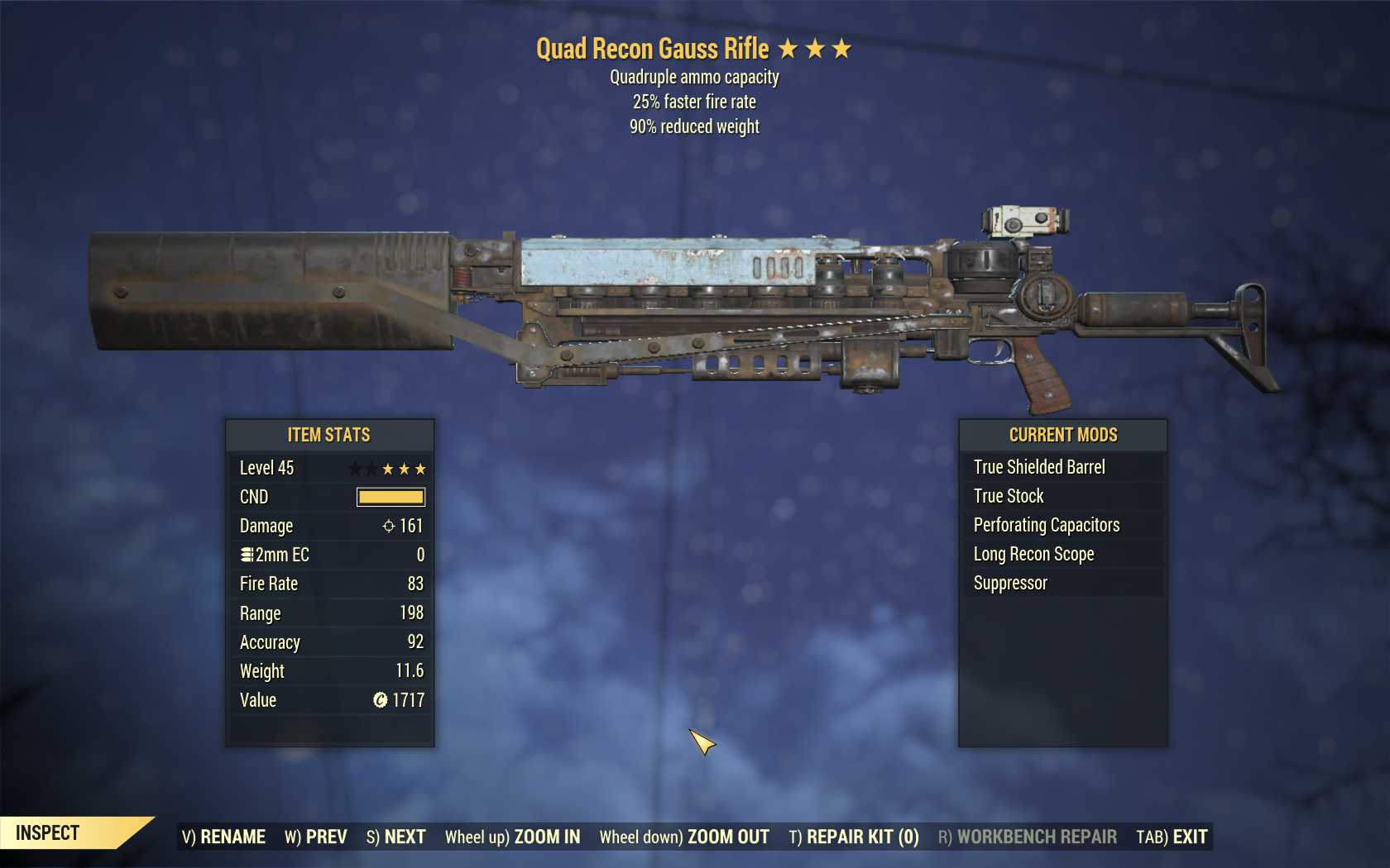 Quad Gauss Rifle (25% faster fire rate, 90% reduced weight)