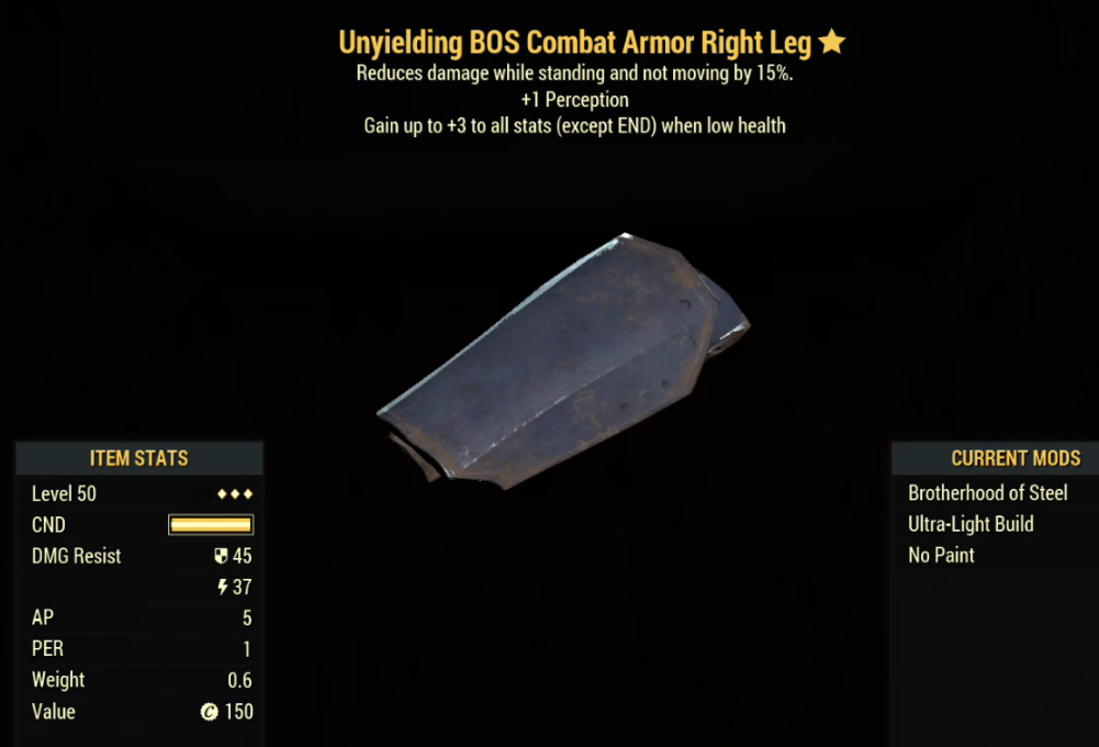 Unyielding Bos Combat Armor Right Leg Level 50 Sentinel S Odealo