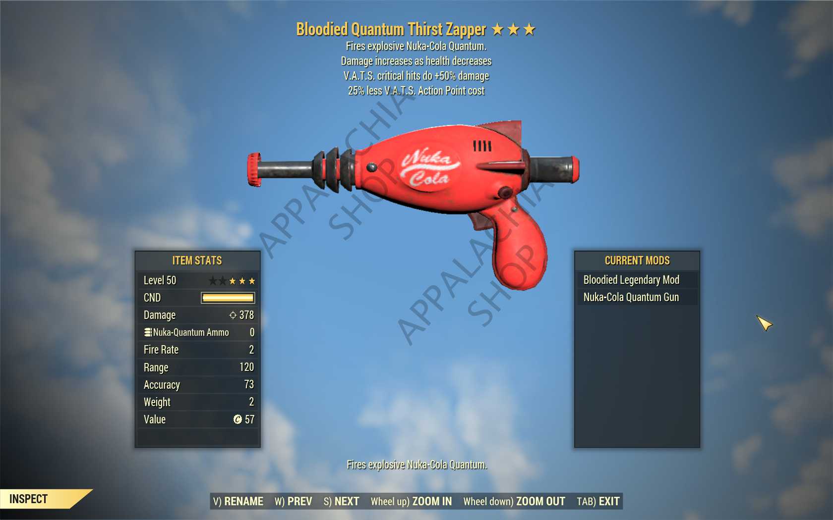 Bloodied Thirst Zapper (+50% critical damage, 25% less VATS AP cost)