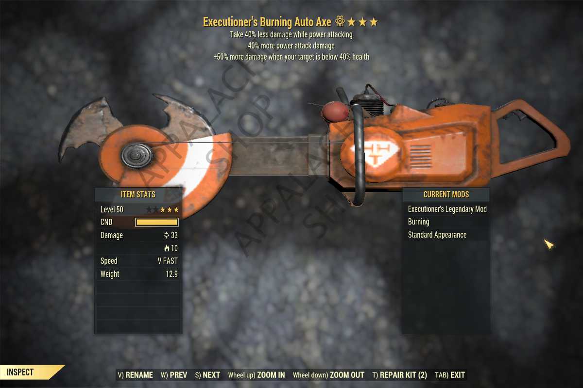 Executioner's Auto Axe (+40% damage PA, 40% resist while PA)