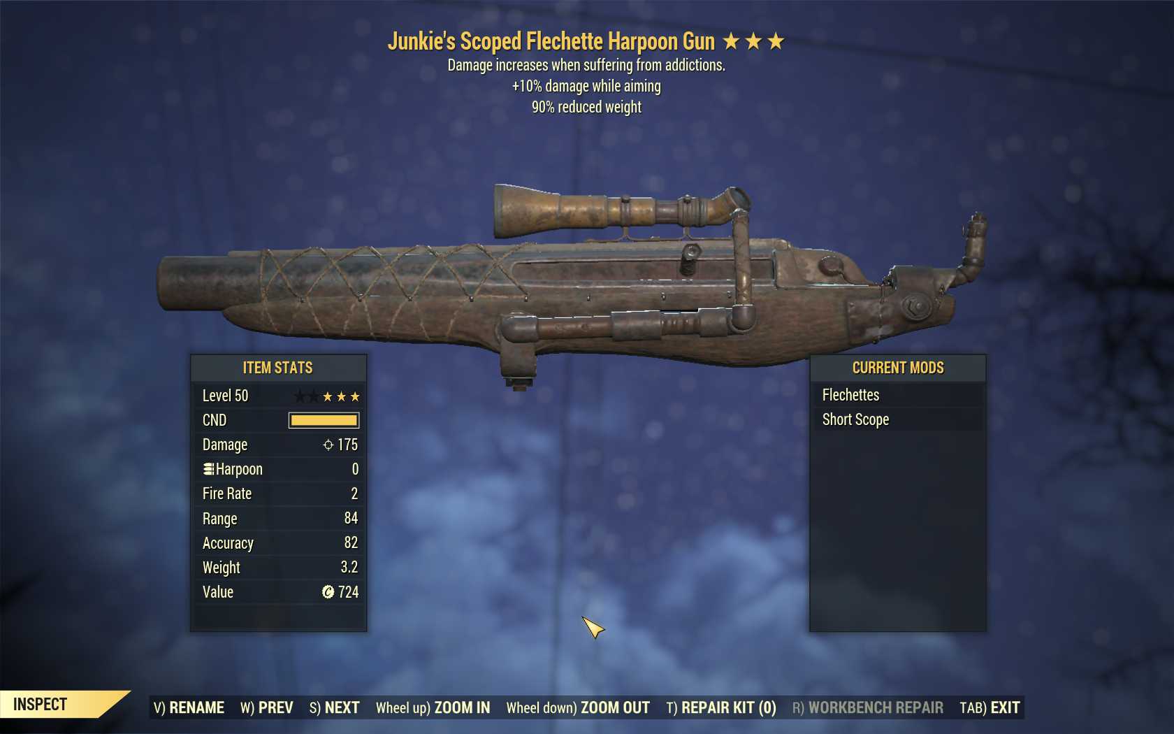Junkie's Harpoon Gun (+25% damage WA, 90% reduced weight)