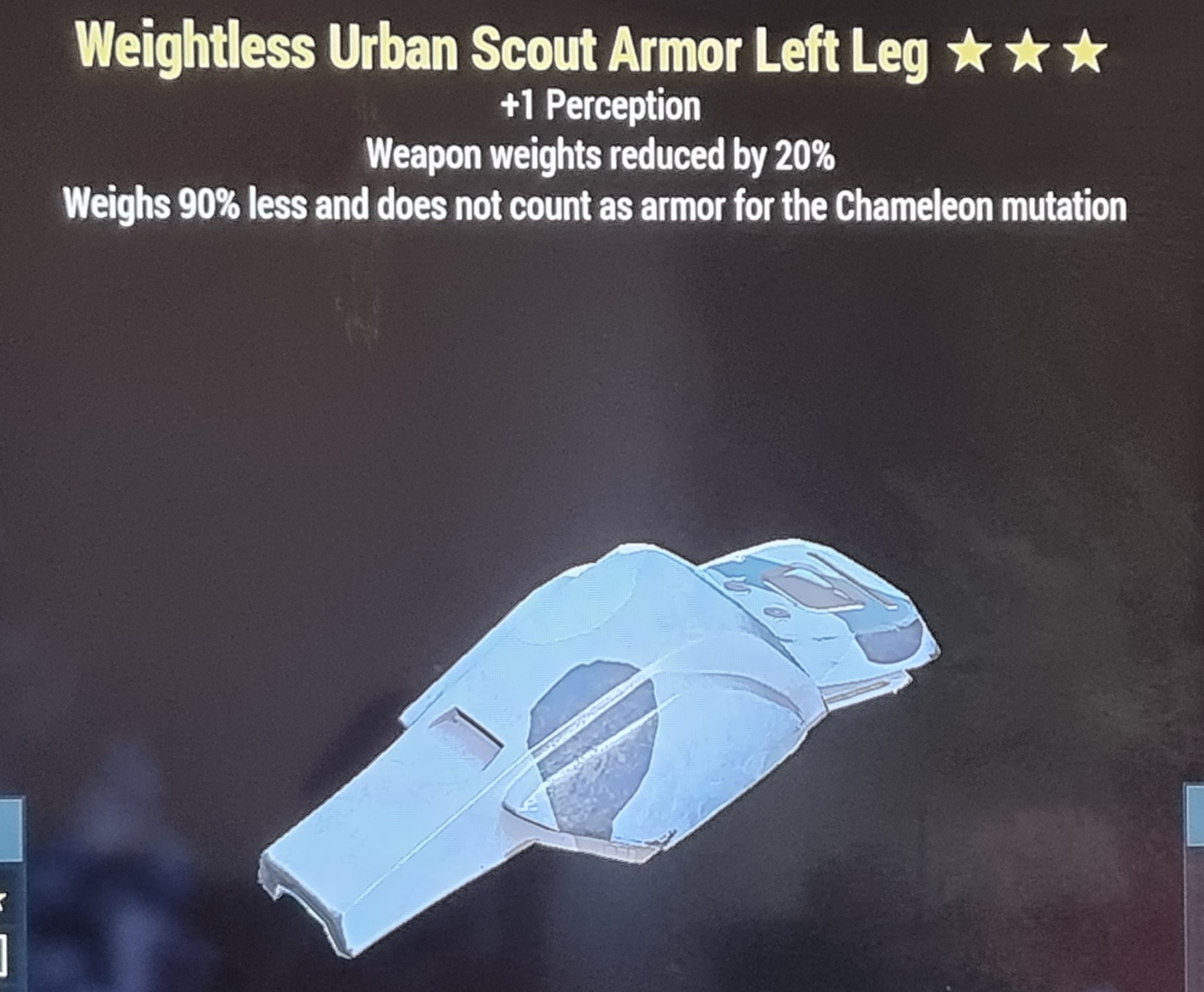 Weightless weapon Weight reduction +1 perception urban left leg FALLOUT 76 PS4