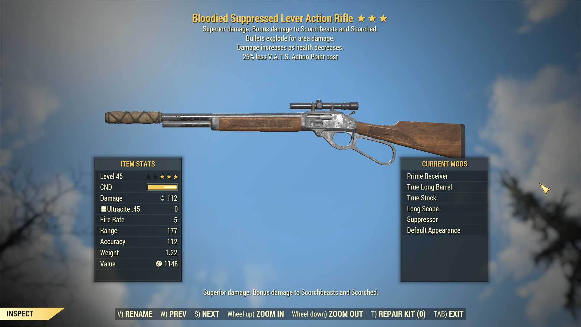 Bloodied Explosive Lever Action Rifle (25% less VATS AP cost)