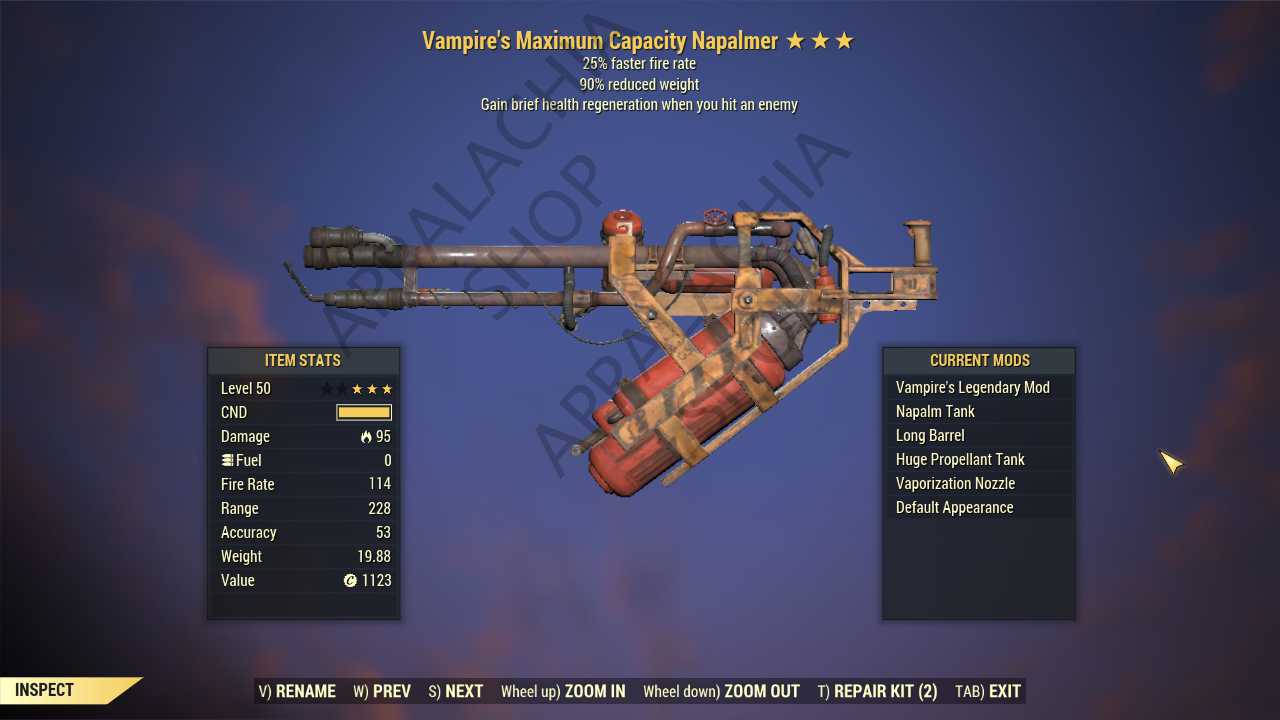 Vampire's Flamer (25% faster fire rate, 90% reduced weight)