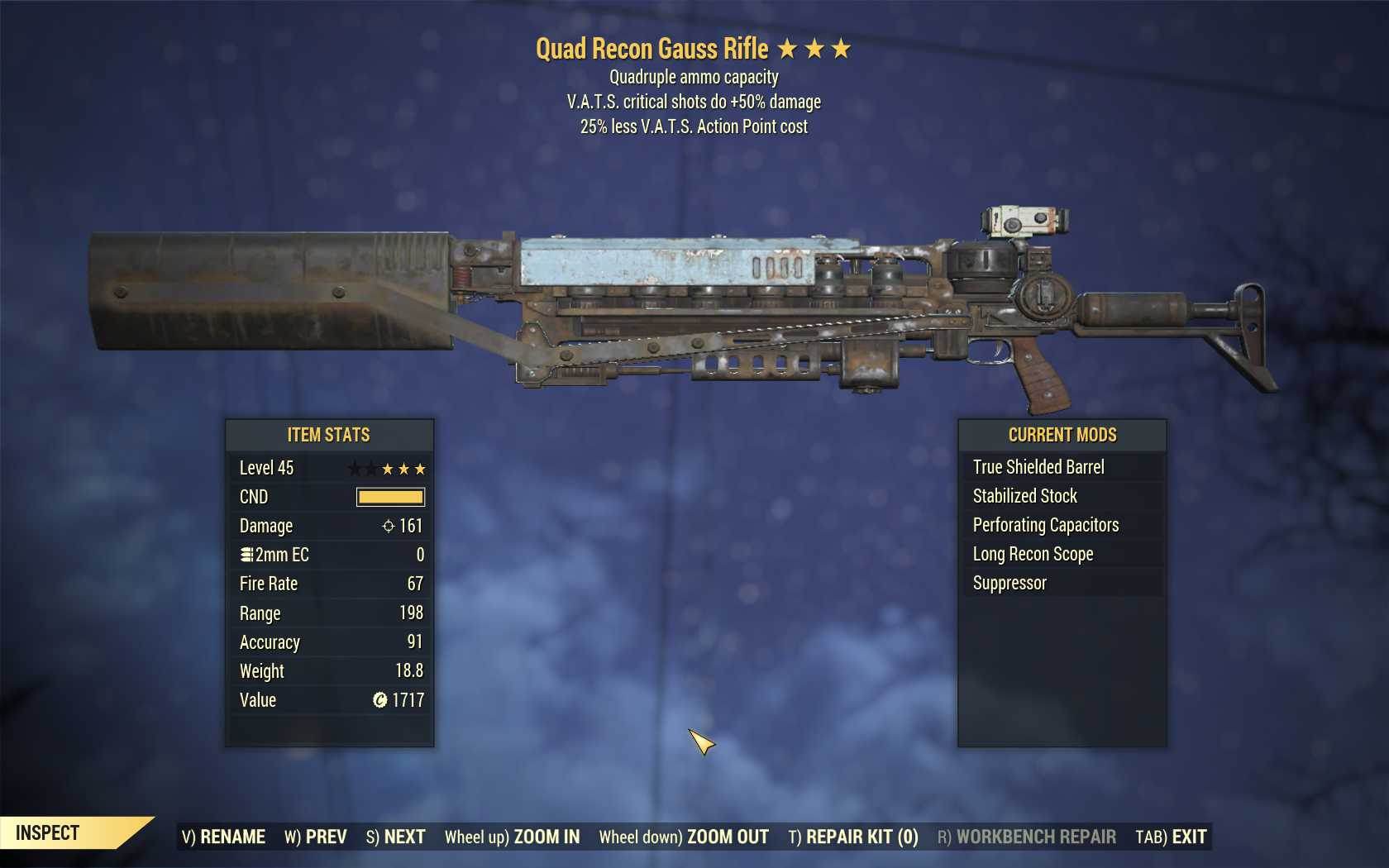 Quad Gauss Rifle (+50% critical damage, 25% less VATS AP cost)
