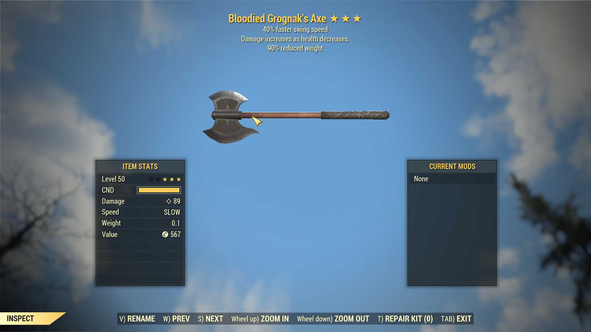 Bloodied Grognak's Axe (40% Faster Swing Speed, 90% reduced weight)
