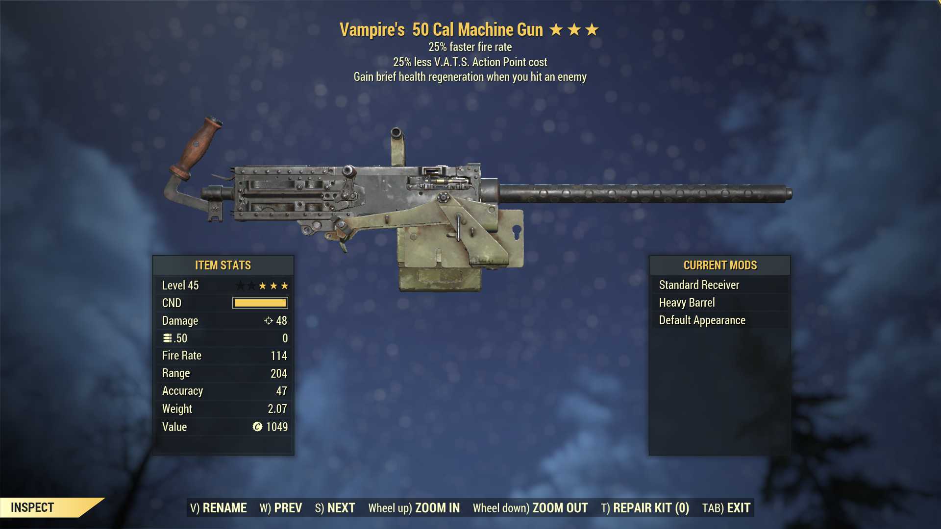 Vampire's 50 Cal Machine Gun (25% faster fire rate, 25% less VATS AP cost)