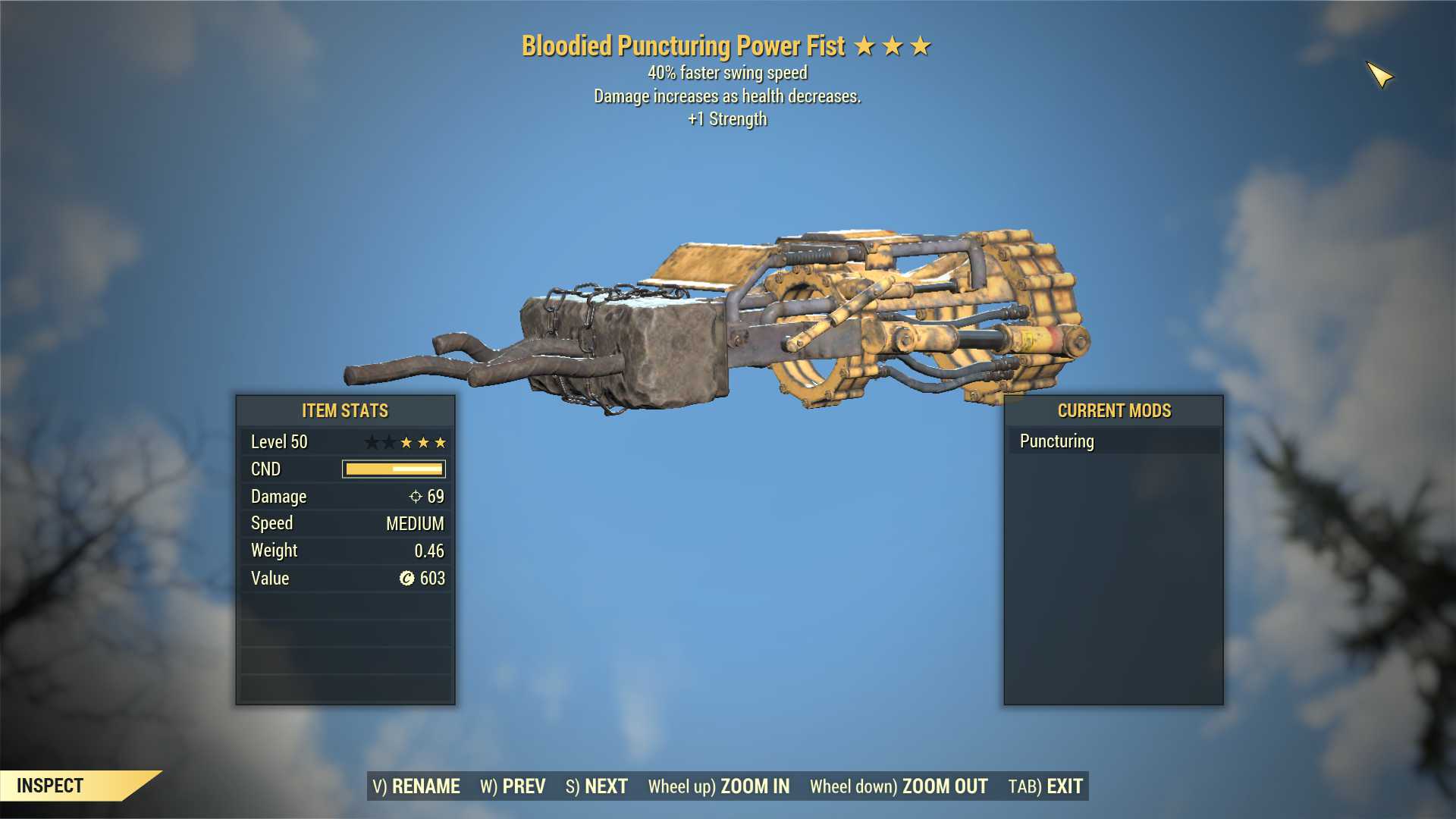 Bloodied Power Fist (40% Faster Swing Speed, +1 Strength)