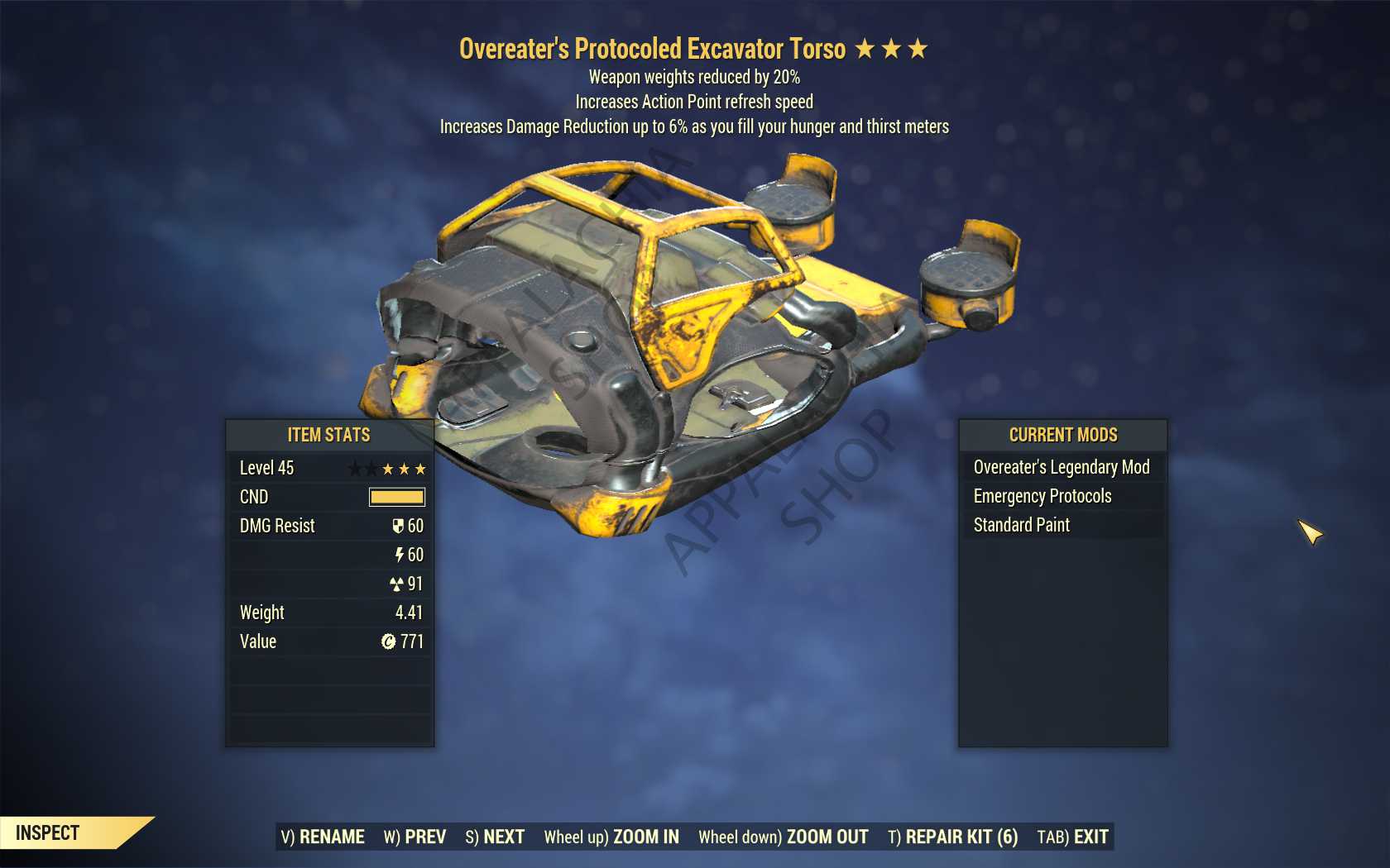 Overeater's Weapon weight Excavator SET (5/5 FULL AP REFRESH, FULL MODS)