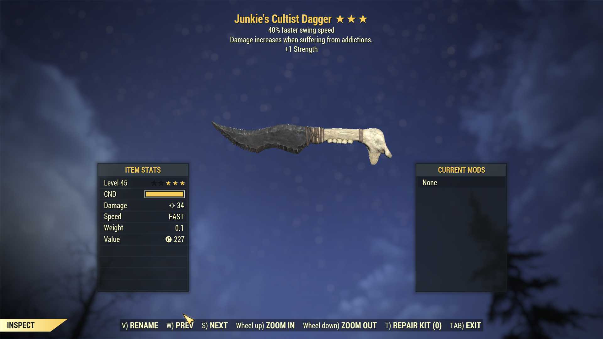 Junkie's Cultist Dagger (40% Faster Swing Speed, +1 Strength)