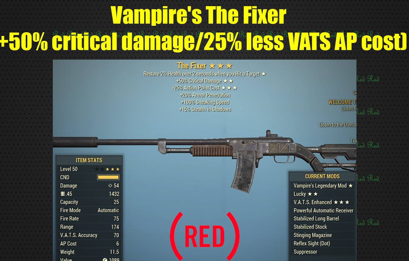 Vampire's The Fixer (+50% critical damage, 25% less VATS AP cost)