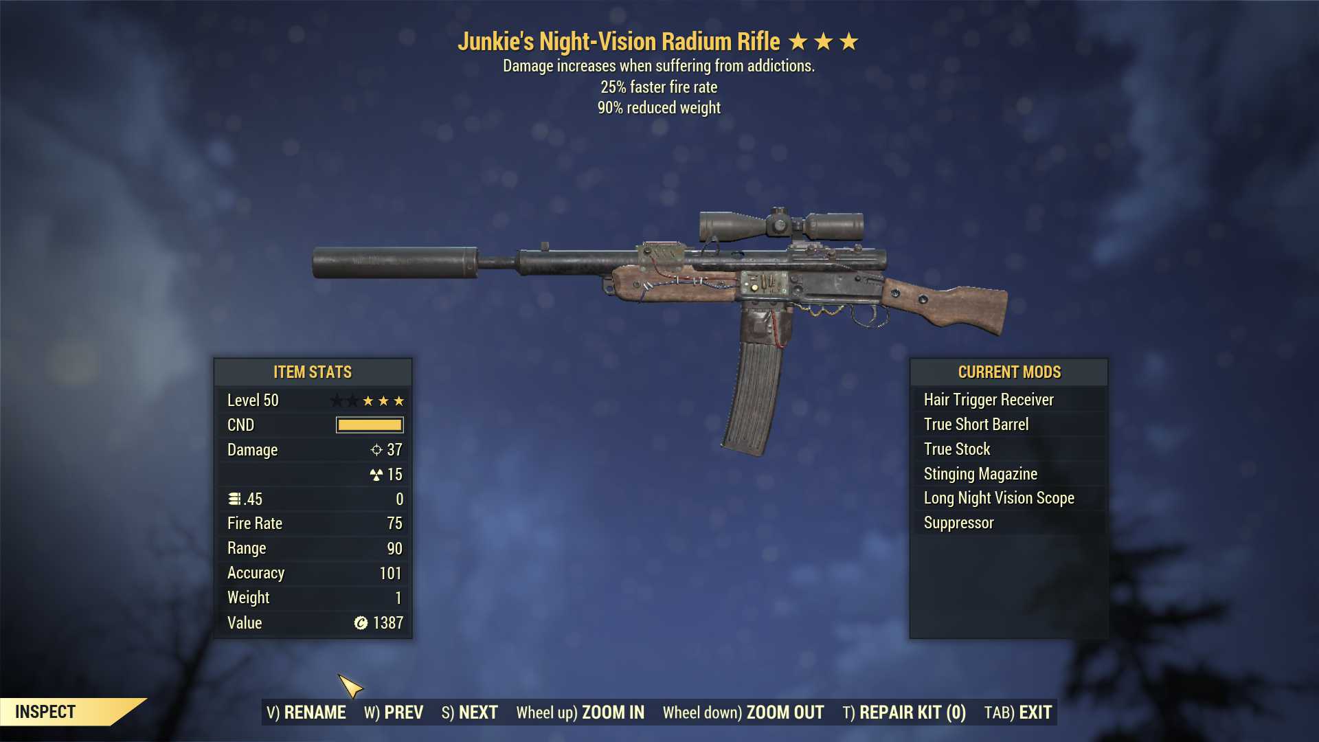 Junkie's Radium (25% faster fire rate, 90% reduced weight)