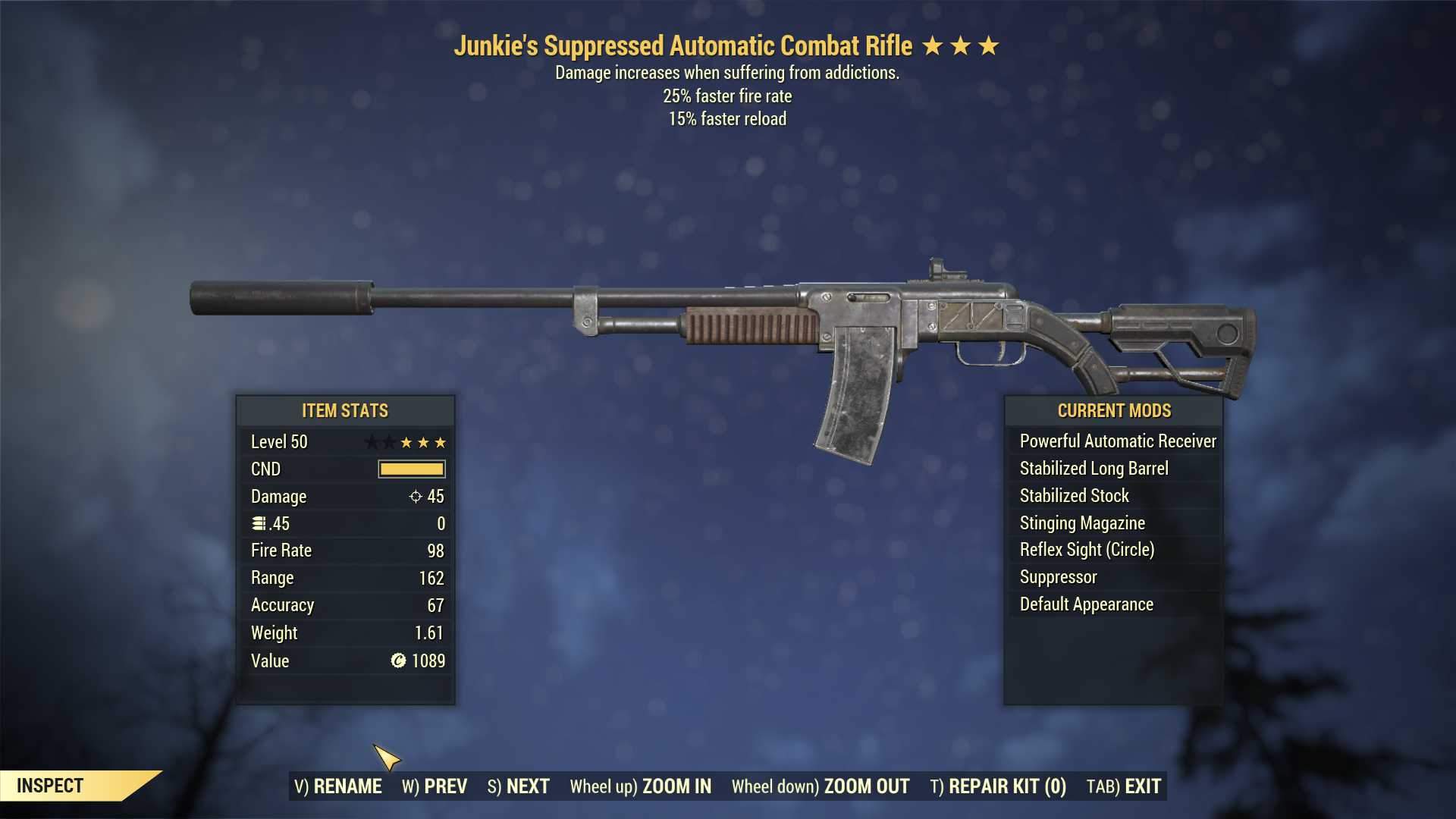 Junkie's Combat Rifle (25% faster fire rate, 15% faster reload)