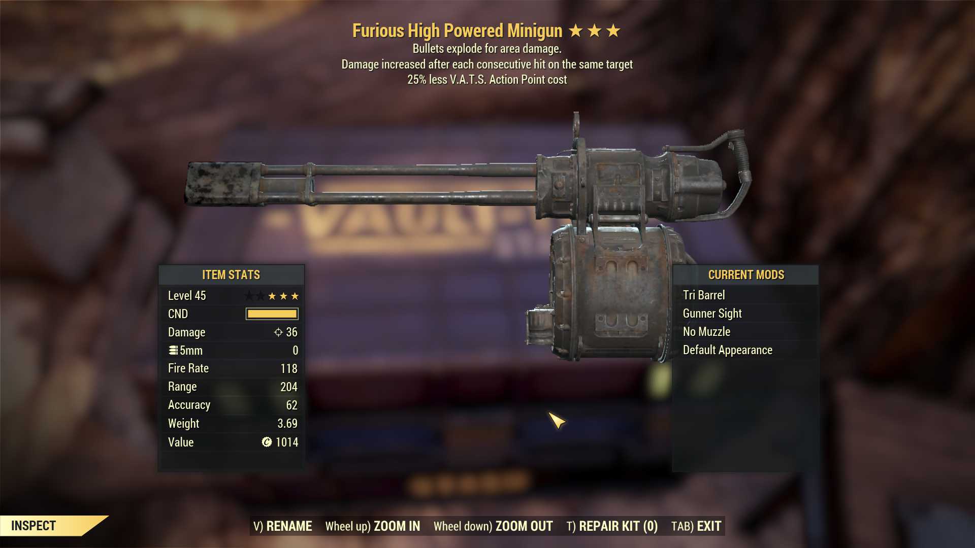 Furious Explosive Minigun (25% less VATS AP cost)