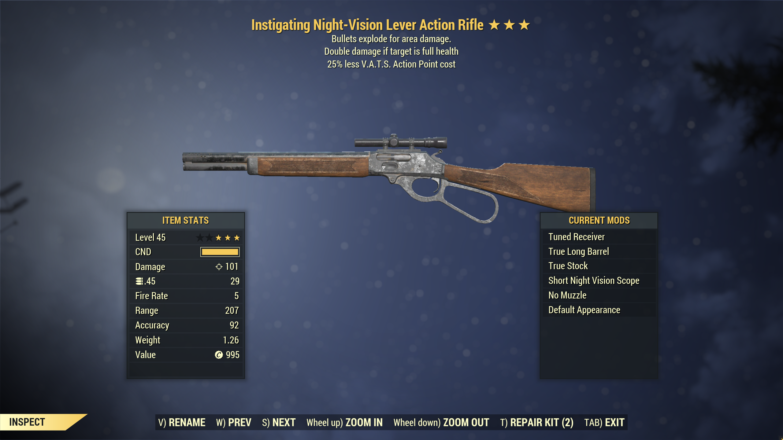 ★★★ Instigating Explosive Lever Action Rifle[25% Less VATS] | FAST DELIVERY |