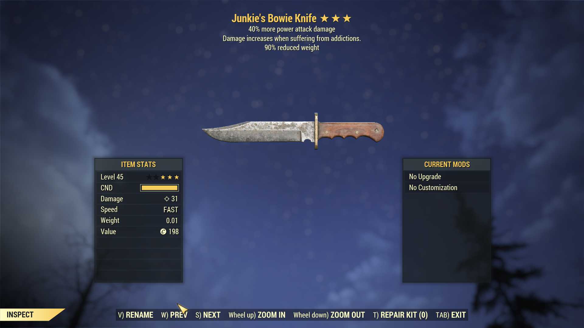 Junkie's Bowie Knife (+40% damage PA, 90% reduced weight)