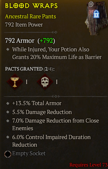 ANCESTRAL PANTS LVL 73 damage reduction X2 total armor cc duration