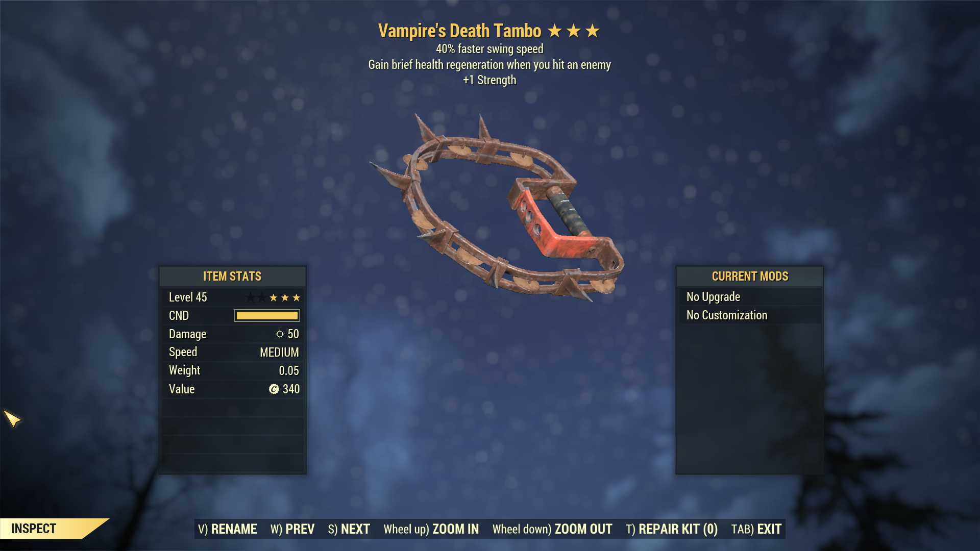 Vampire's Death Tambo (40% Faster Swing Speed, +1 Strength)