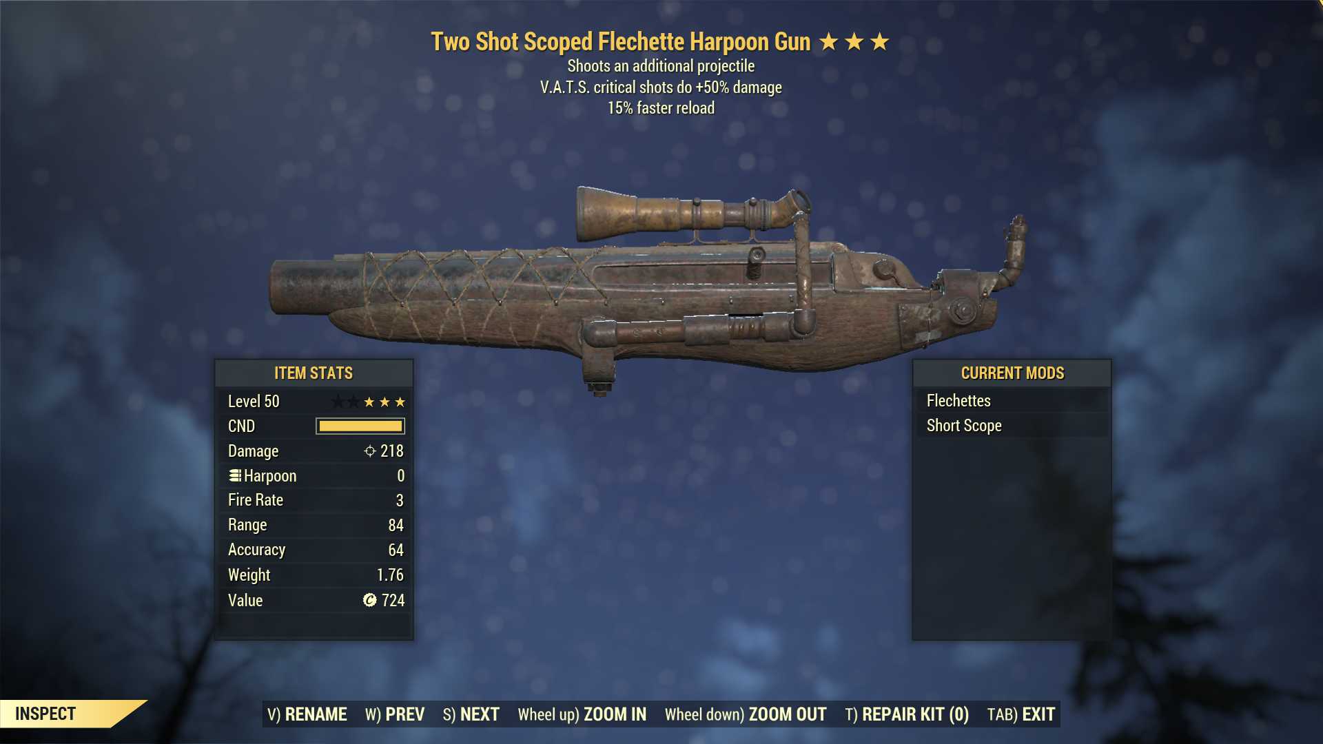 Two Shot Harpoon Gun (+50% critical damage, 15% faster reload)