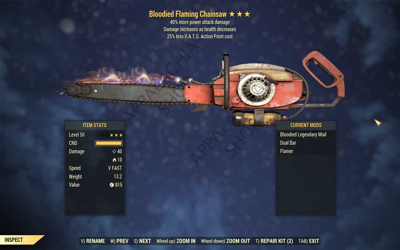 Bloodied Chainsaw (+40% damage PA, 25% less VATS AP cost)