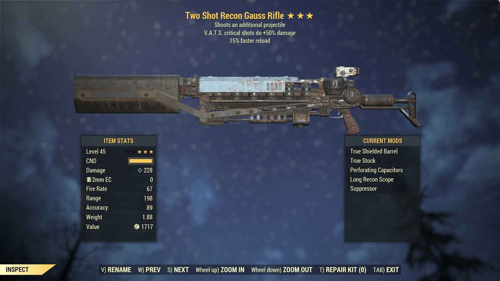 Two Shot Gauss Rifle (+50% critical damage, 15% faster reload)