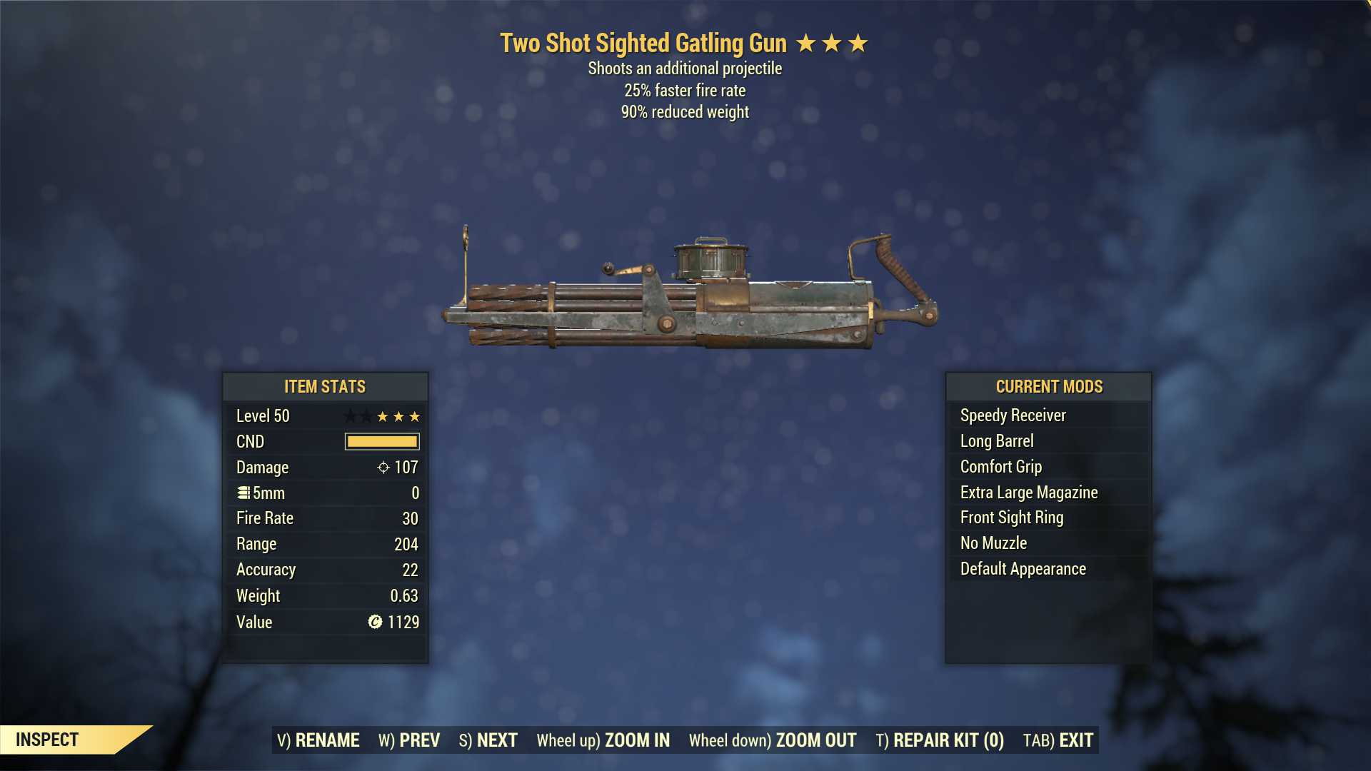 Two Shot Gatling Gun (25% faster fire rate, 90% reduced weight)