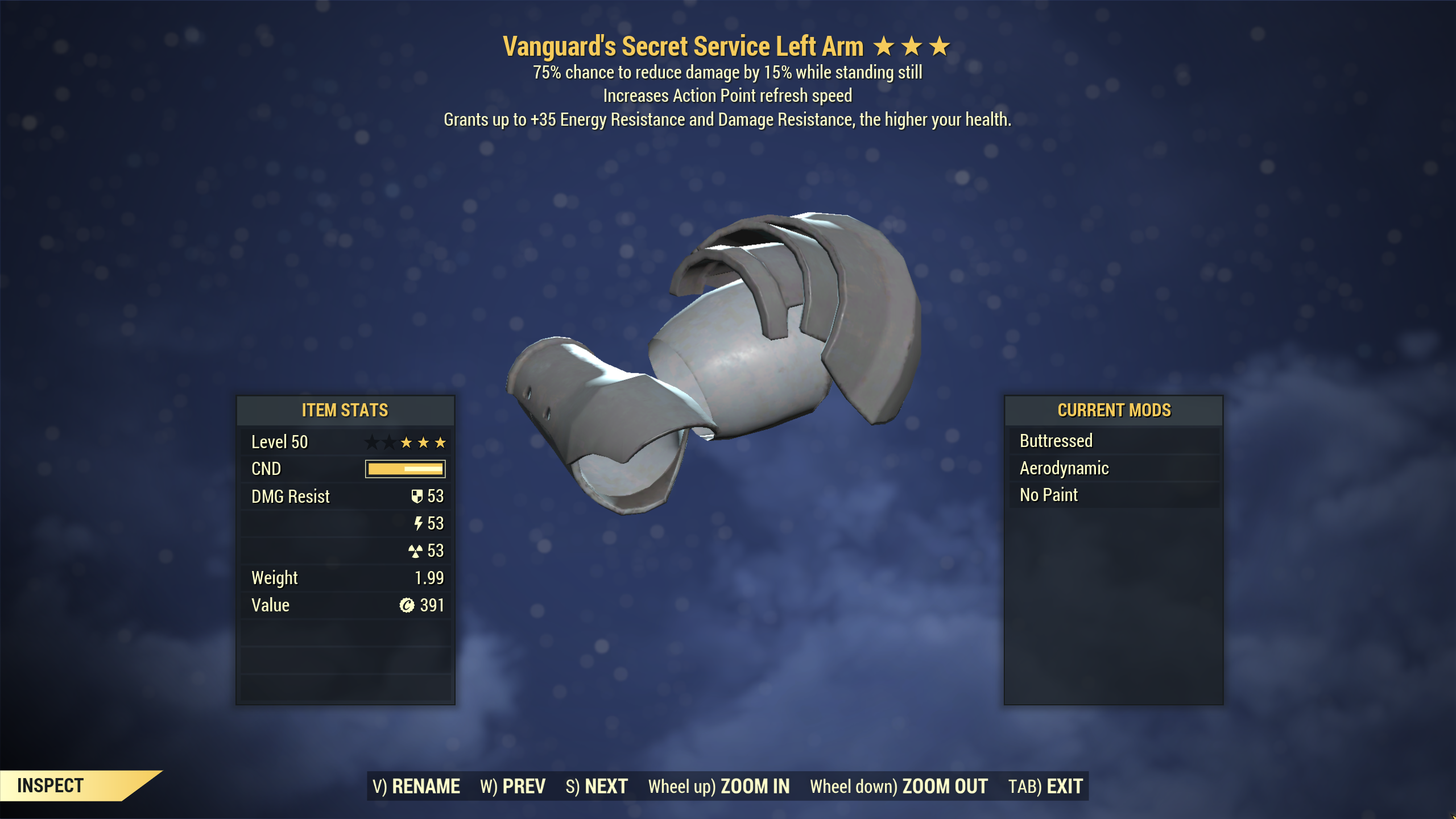 [Wastelanders]★★★ Vanguard Sentinel Secret Service Armor SET[5/5 AP Refresh] | FULLY MODDED |