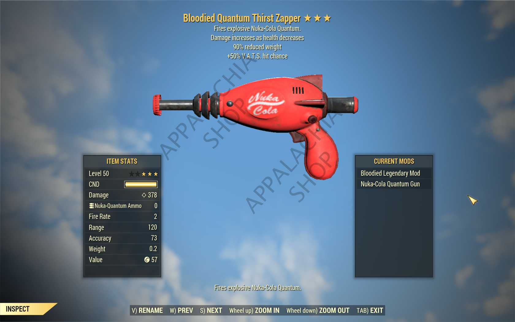 Bloodied Thirst Zapper (+50% VATS hit chance, 90% reduced weight)