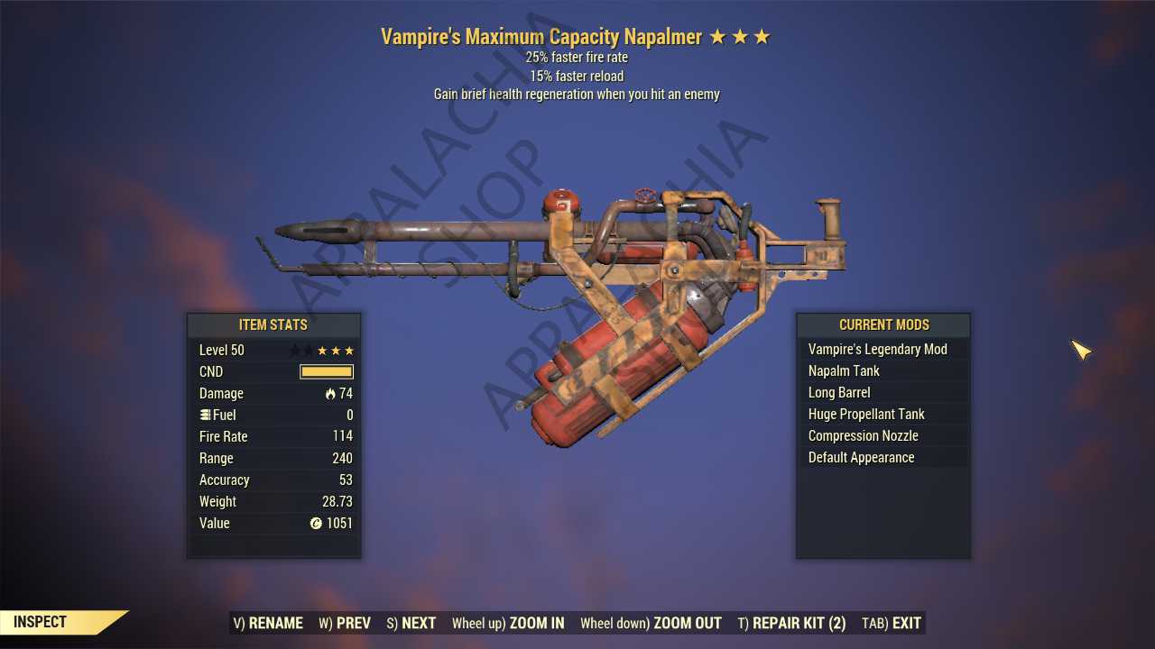Vampire's Flamer (25% faster fire rate, 15% faster reload)