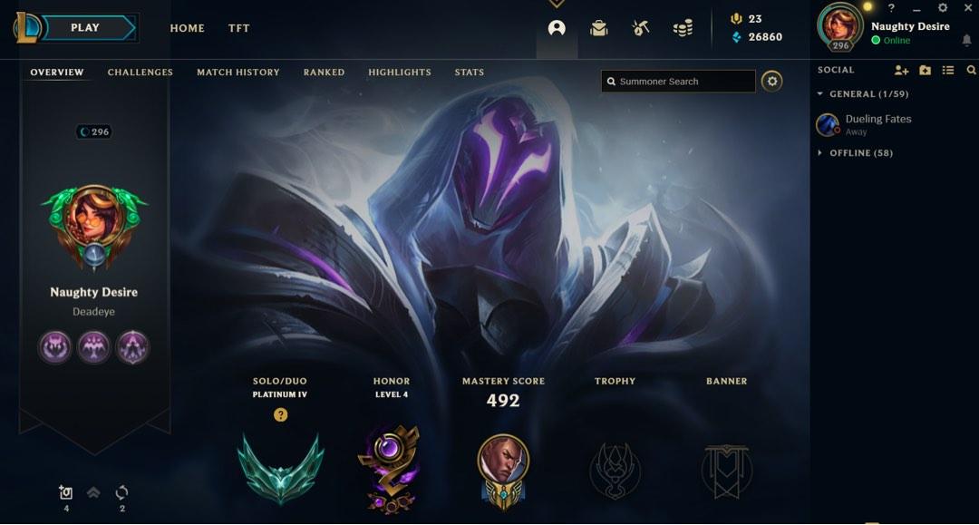 league of legends plat Account Rental for 1 day