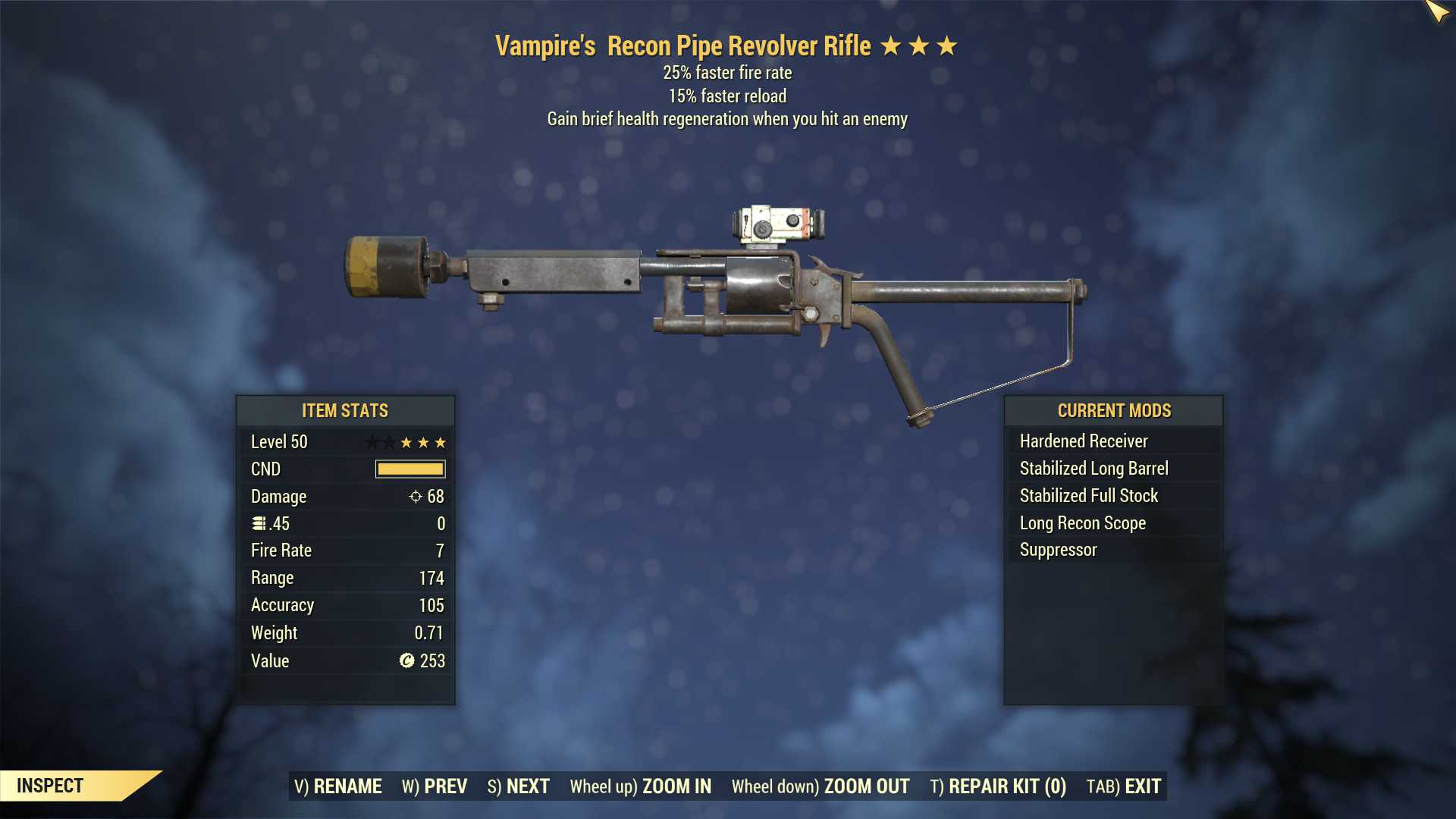 Vampire's Pipe Revolver (25% faster fire rate, 15% faster reload)