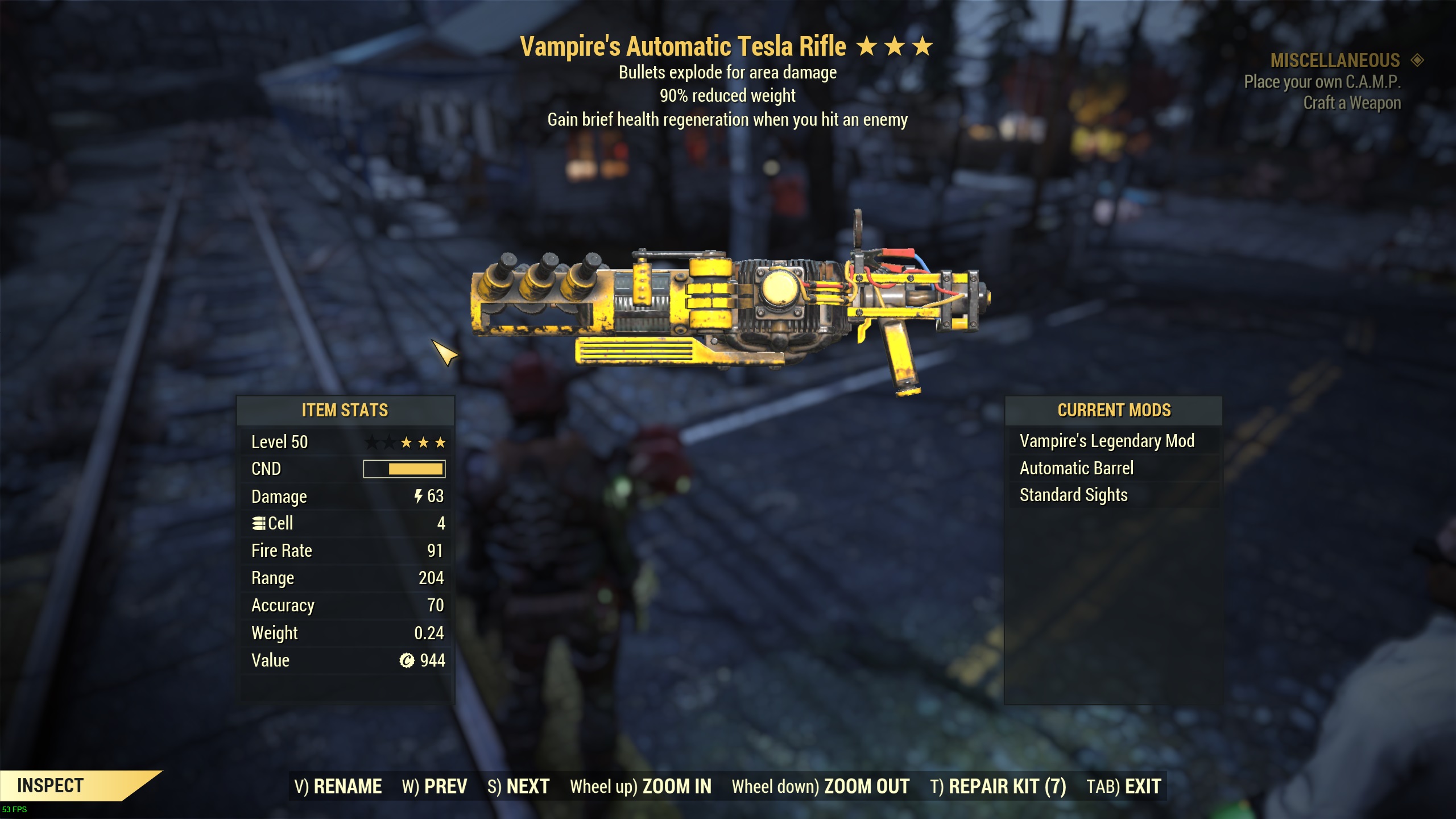 Vampire's Explosive Tesla Rifle [90% reduced weight]