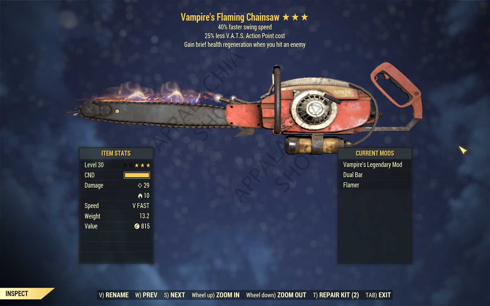 Vampire's Chainsaw (40% Faster Swing Speed, 25% less VATS AP cost)
