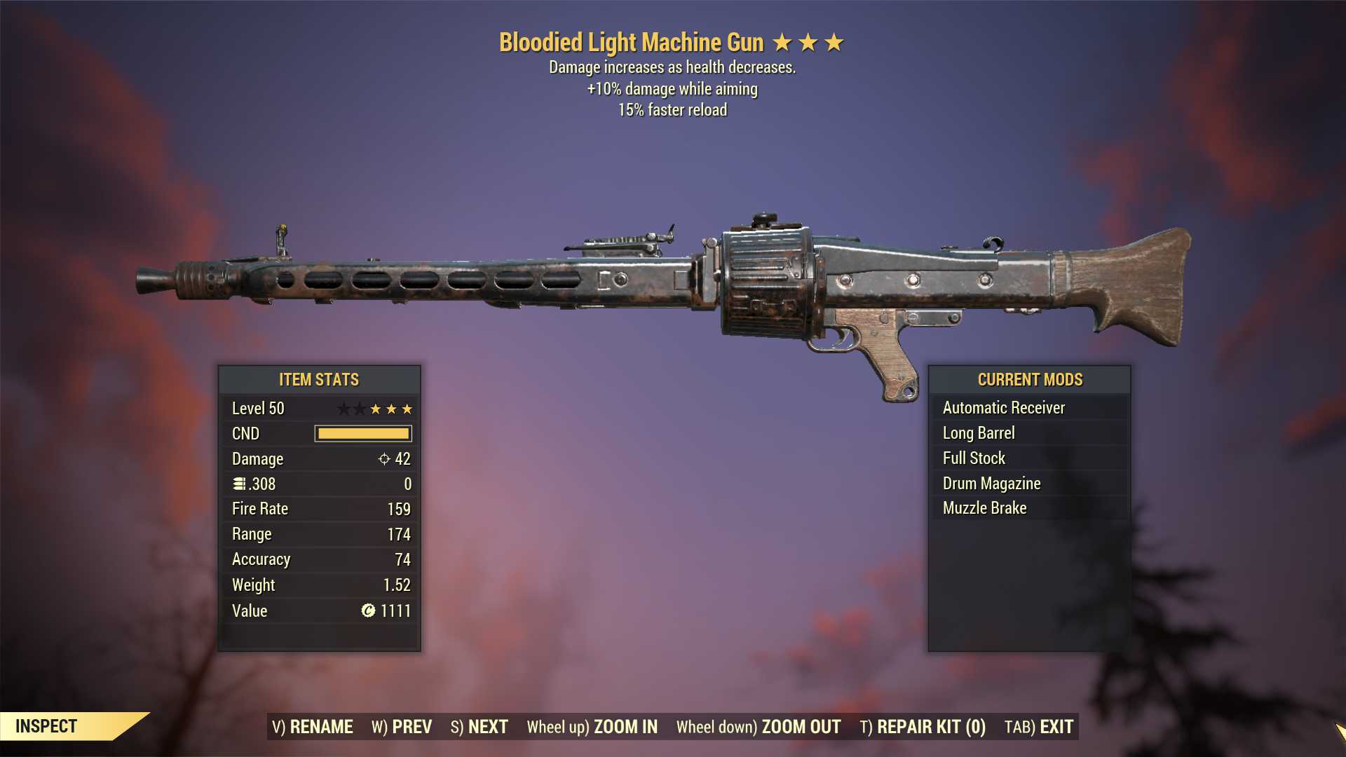 Bloodied Light Machine Gun (LMG) (+25% damage WA, 15% faster reload)