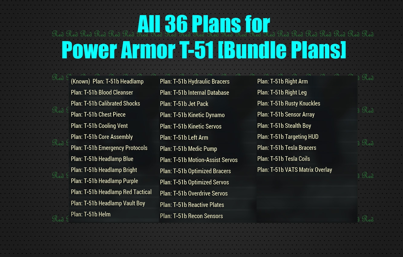 All 36 Plans for Power Armor T-51 [Bundle Plans]